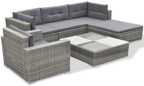 6-piece garden sofa with cushions polyrattan gray 41879 41879 - Garden Furniture - Main image