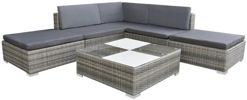 6-piece garden sofa with cushions polyrattan gray 42737 42737 - Garden Furniture - Main image