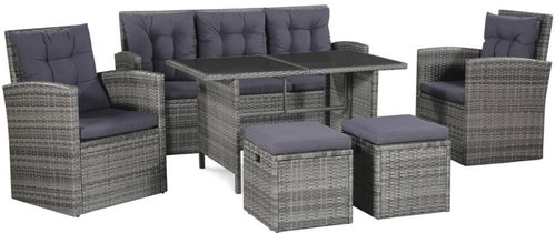 6-piece garden sofa with cushions polyrattan gray 43960 43960 - Garden Furniture - Main image
