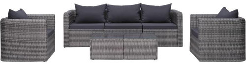 6-piece garden sofa with cushions polyrattan gray 44159 44159 - Garden Furniture - Main image