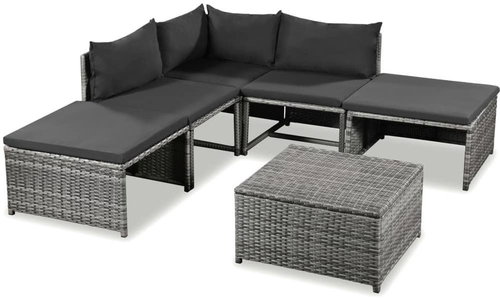 6-piece garden sofa with cushions polyrattan gray 44196 44196 - Garden Furniture - Main image