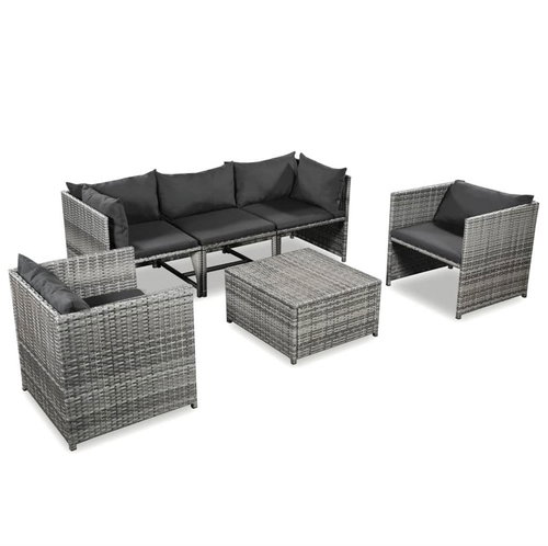 6-piece garden sofa with cushions polyrattan gray 44200 44200 - Garden Furniture - Main image