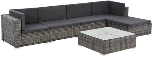 6-piece garden sofa with cushions polyrattan gray 44607 44607 - Garden Furniture - Main image