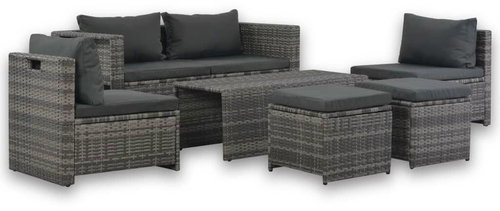 6-piece garden sofa with cushions polyrattan gray 44722 44722 - Garden Furniture - Main image
