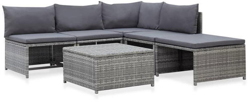 6-piece garden sofa with cushions polyrattan gray 45816 45816 - Garden Furniture - Main image