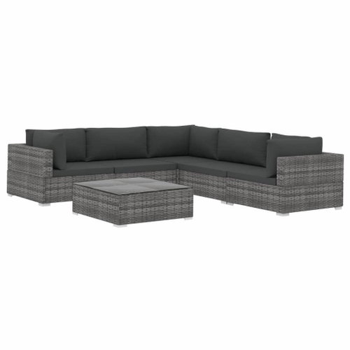 6-piece garden sofa with cushions polyrattan gray 46771 46771 - Garden Furniture - Main image