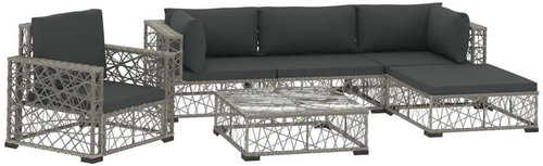 6-piece garden sofa with cushions polyratt gray 46811 46811 - Garden Furniture - Main image