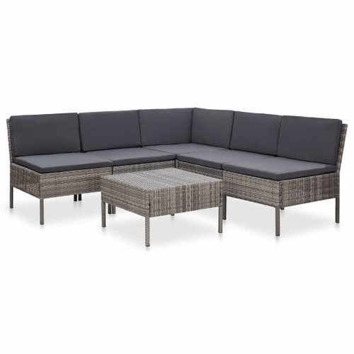 6-piece garden sofa with cushions polyrattan gray 48938 48938 - Garden Furniture - Main image