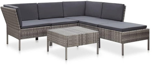 6-piece garden sofa with cushions polyrattan gray 48942 48942 - Garden Furniture - Main image