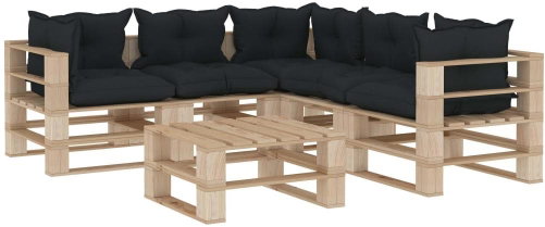 6-piece garden sofa made of pallets + anthracite cushions 3052250 3052250 - Garden Furniture - Main image