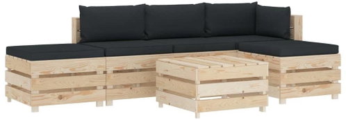 6-piece garden sofa made of pallets + anthracite cushions 3051760 3051760 - Garden Furniture - Main image