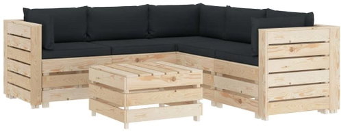 6-piece garden sofa made of pallets + anthracite cushions 3051774 3051774 - Garden Furniture - Main image