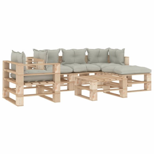 6-piece garden sofa made of pallets + beige wood cushions 3052286 3052286 - Garden Furniture - Main image
