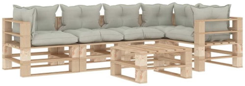 6-piece garden sofa made of pallets + beige wood cushions 3052287 3052287 - Garden Furniture - Main image