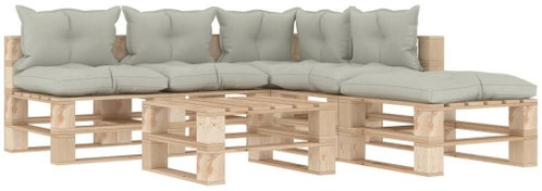 6-piece garden sofa made of pallets + beige wood cushions 3052293 3052293 - Garden Furniture - Main image