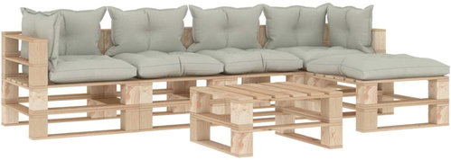 6-piece garden sofa made of pallets + beige wood cushions 3052294 3052294 - Garden Furniture - Main image