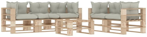 6-piece garden sofa made of pallets + beige wood cushions 3052297 3052297 - Garden Furniture - Main image