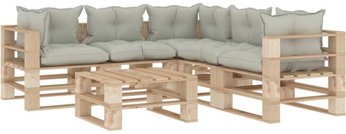 6-piece garden sofa made of pallets + beige wood cushions 3052298 3052298 - Garden Furniture - Main image