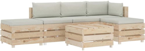 6-piece garden sofa made of pallets + beige wood cushions 3051806 3051806 - Garden Furniture - Main image