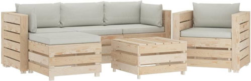 6-piece garden sofa made of pallets + beige wood cushions 3051809 3051809 - Garden Furniture - Main image