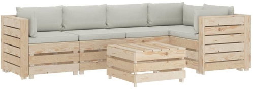 6-piece garden sofa made of pallets + beige wood cushions 3051810 3051810 - Garden Furniture - Main image