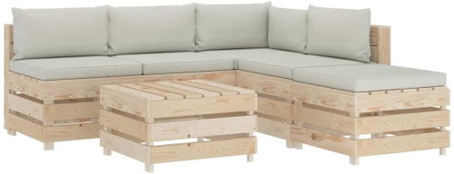 6-piece garden sofa made of pallets + beige wood cushions 3051816 3051816 - Garden Furniture - Main image