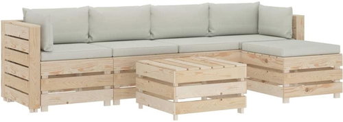 6-piece garden sofa made of pallets + beige wood cushions 3051817 3051817 - Garden Furniture - Main image
