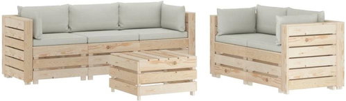 6-piece garden sofa made of pallets + beige wood cushions 3051819 3051819 - Garden Furniture - Main image
