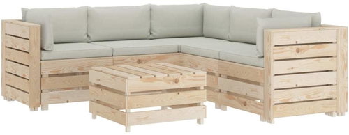 6-piece garden sofa made of pallets + beige wood cushions 3051820 3051820 - Garden Furniture - Main image
