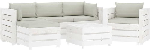 6-piece garden sofa made of pallets + beige wood cushions 3051947 3051947 - Garden Furniture - Main image