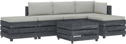 6-piece garden sofa made of pallets + beige wood cushions 3052082 3052082 - Garden Furniture - Main image