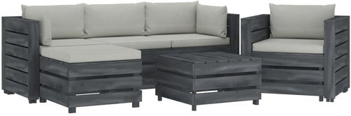 6-piece garden sofa made of pallets + beige wood cushions 3052085 3052085 - Garden Furniture - Main image