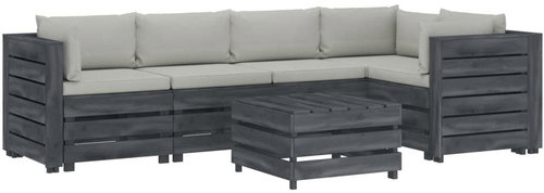 6-piece garden sofa made of pallets + beige wood cushions 3052086 3052086 - Garden Furniture - Main image