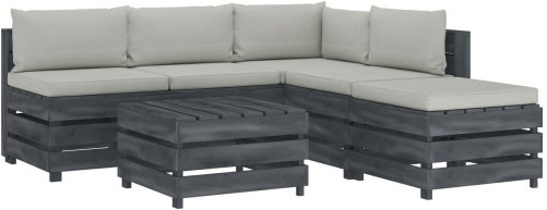 6-piece garden sofa made of pallets + beige wood cushions 3052092 3052092 - Garden Furniture - Main image