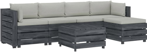 6-piece garden sofa made of pallets + beige wood cushions 3052093 3052093 - Garden Furniture - Main image