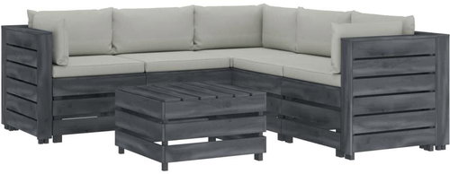 6-piece garden sofa made of pallets + beige wood cushions 3052096 3052096 - Garden Furniture - Main image