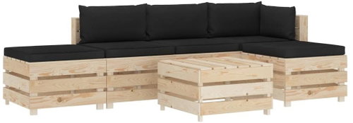 6-piece garden sofa made of pallets + black cushions wood 3051737 3051737 - Garden Furniture - Main image