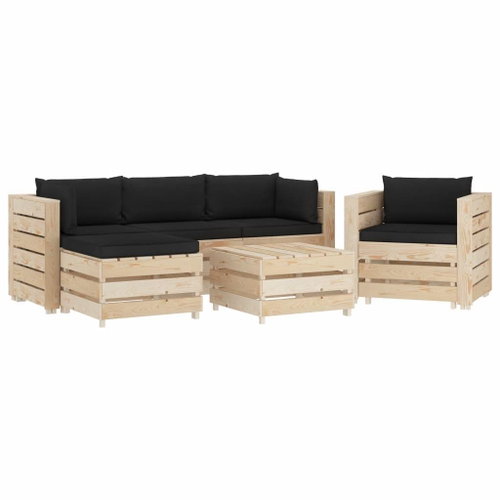 6-piece garden sofa made of pallets + black cushions wood 3051740 3051740 - Garden Furniture - Main image