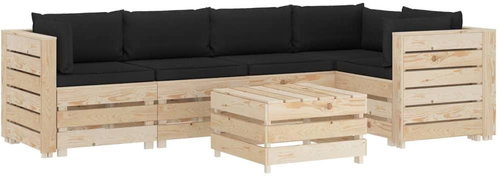 6-Piece Garden Sofa Set made from Pallets + Black Cushions 3051741 3051741 - Garden Furniture - Main image