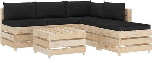 6-piece garden sofa made of pallets + black cushions wood 3051747 3051747 - Garden Furniture - Main image
