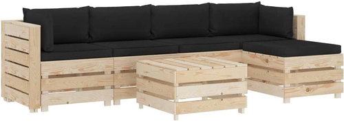 6-piece garden sofa made of pallets + black cushions wood 3051748 3051748 - Garden Furniture - Main image