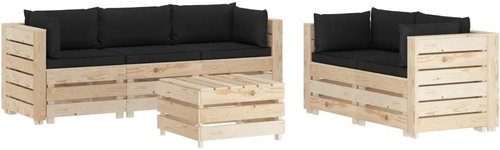 6-piece garden sofa made of pallets + black cushions wood 3051750 3051750 - Garden Furniture - Main image