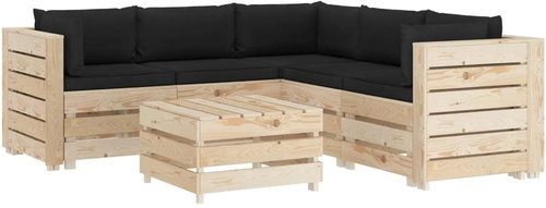 6-piece garden sofa made of pallets + black cushions wood 3051751 3051751 - Garden Furniture - Main image