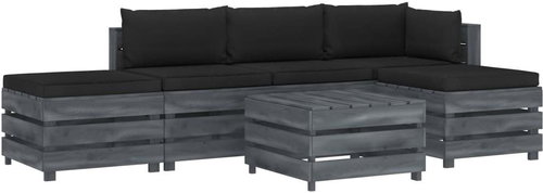 6-piece garden sofa made of pallets + black cushions wood 3052013 3052013 - Garden Furniture - Main image