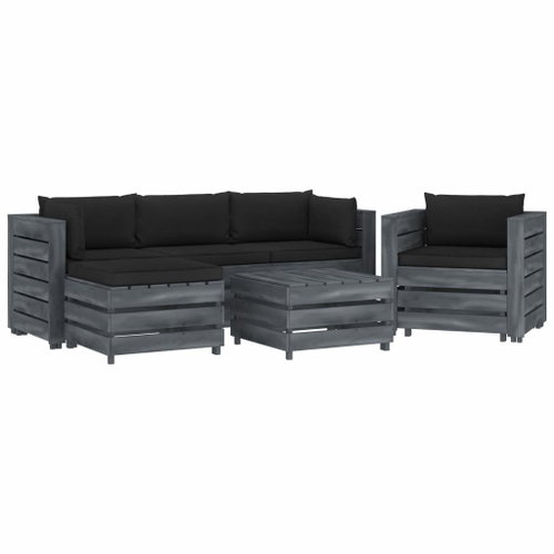 6-piece garden sofa made of pallets + black cushions wood 3052016 3052016 - Garden Furniture - Main image