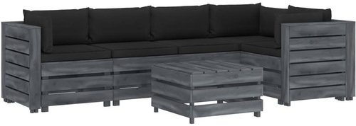 6-piece garden sofa made of pallets + black cushions wood 3052017 3052017 - Garden Furniture - Main image