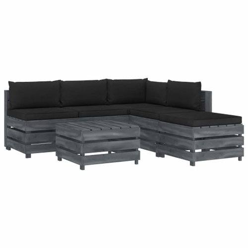 6-piece garden sofa made of pallets + black cushions wood 3052023 3052023 - Garden Furniture - Main image