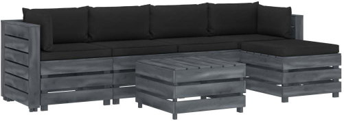 6-piece garden sofa made of pallets + black cushions wood 3052024 3052024 - Garden Furniture - Main image