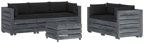6-piece Garden Sofa made of Pallets + Black Cushions Wood 3052026 3052026 - Garden Furniture - Main image