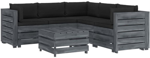 6-piece garden sofa made of pallets + black cushions wood 3052027 3052027 - Garden Furniture - Main image